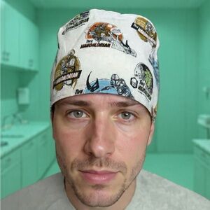 Printed Cotton Scrub Cap - White